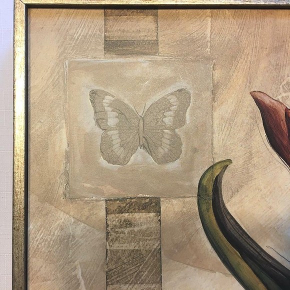 Gold Foil Wood Framed Floral Still Life Print 12" x 12" Lily Tulip Set of 2 - Picture 12 of 12